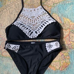 Lace Halter Bathing Suit 2 Piece